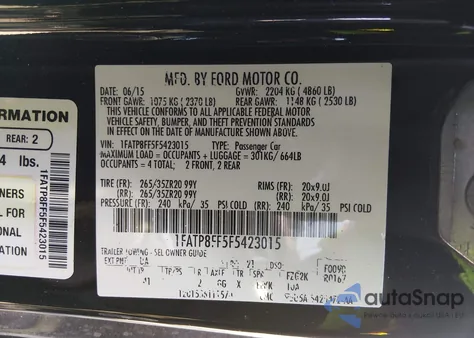 2015 Ford Mustang Gt Premium из США, поврежденный, VIN 1FATP8FF5F5423015